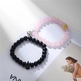 Heart Couple Magnetic Distance Bracelet Pink Quartz Stone Lover Jewelry