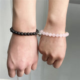 Heart Couple Magnetic Distance Bracelet Pink Quartz Stone Lover Jewelry