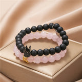Heart Couple Magnetic Distance Bracelet Pink Quartz Stone Lover Jewelry
