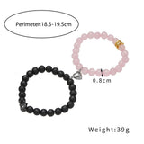 Heart Couple Magnetic Distance Bracelet Pink Quartz Stone Lover Jewelry