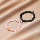 Heart Couple Magnetic Distance Bracelet Pink Quartz Stone Lover Jewelry