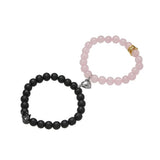 Heart Couple Magnetic Distance Bracelet Pink Quartz Stone Lover Jewelry