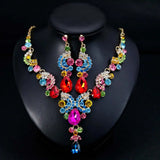 2Pcs/Set Rhinestone Semicircle Charm Bridal Earrings Necklace
