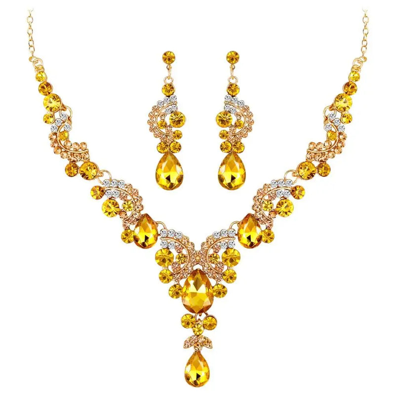 2Pcs/Set Rhinestone Semicircle Charm Bridal Earrings Necklace