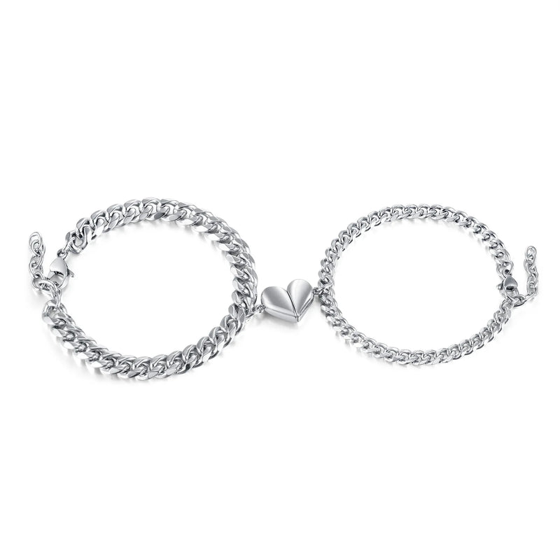 2Pcs/Set Magnet Couple Bracelets Stainless Steel Charm