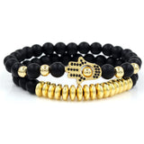 2Pcs Set Micro Pave CZ Hamsa Fatima Charms Bracelets