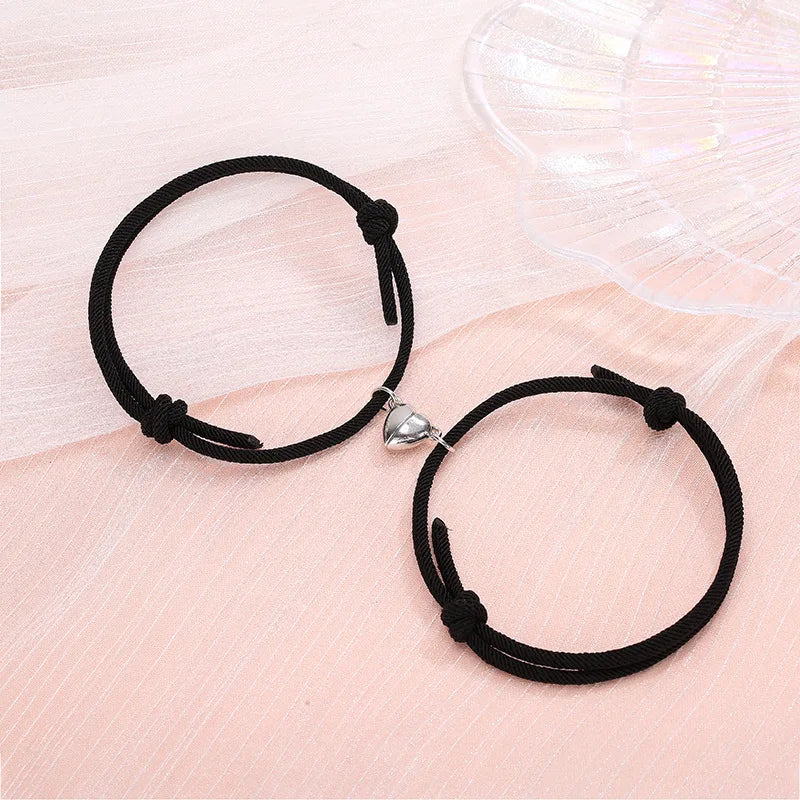 2Pcs/Set Minimalist Heart Friendship Bracelet Couple Magnetic Distance