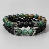 2Pcs Natural Map Stone Beads Bracelet with Crown Charm 8mm
