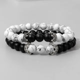 2Pcs Natural Map Stone Beads Bracelet with Crown Charm 8mm