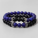 2Pcs Natural Map Stone Beads Bracelet with Crown Charm 8mm