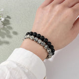 2Pcs/Set Natural Stone Beaded Bracelets Howlite Cat Eye Bangles For Men Women