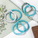 2Pcs/Set Natural Stone Beaded Bracelets Howlite Cat Eye Bangles For Men Women