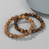 2Pcs/Set Natural Stone Beaded Bracelets Howlite Cat Eye Bangles For Men Women
