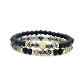 2Pcs/Set Natural Stone Beaded CZ Zircon Ball Pine Bracelet Set
