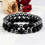 2Pcs/Set Natural Stone Bracelets Hematites Lave Line Stone Couple Bracelets