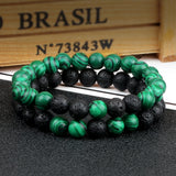 2Pcs/Set Natural Stone Bracelets Hematites Lave Line Stone Couple Bracelets