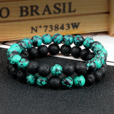 2Pcs/Set Natural Stone Bracelets Hematites Lave Line Stone Couple Bracelets