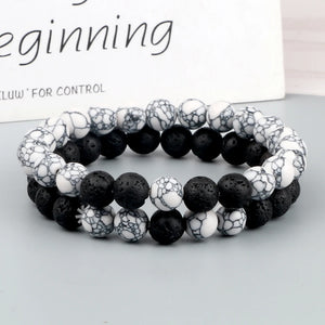 2Pcs/Set Natural Stone Bracelets Hematites Lave Line Stone Couple Bracelets
