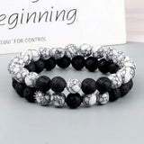 2Pcs/Set Natural Stone Bracelets Hematites Lave Line Stone Couple Bracelets