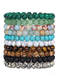 2Pcs Natural Stone Bead Bracelets 8mm Reiki Yoga Stretch Bangle
