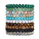 2Pcs Natural Stone Bead Bracelets 8mm Reiki Yoga Stretch Bangle