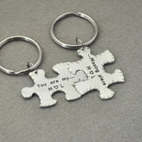 Personalized Couple Puzzle Keychains Set Engraved Key Rings Valentines Gift