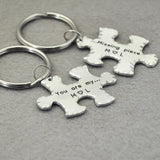 Personalized Couple Puzzle Keychains Set Engraved Key Rings Valentines Gift