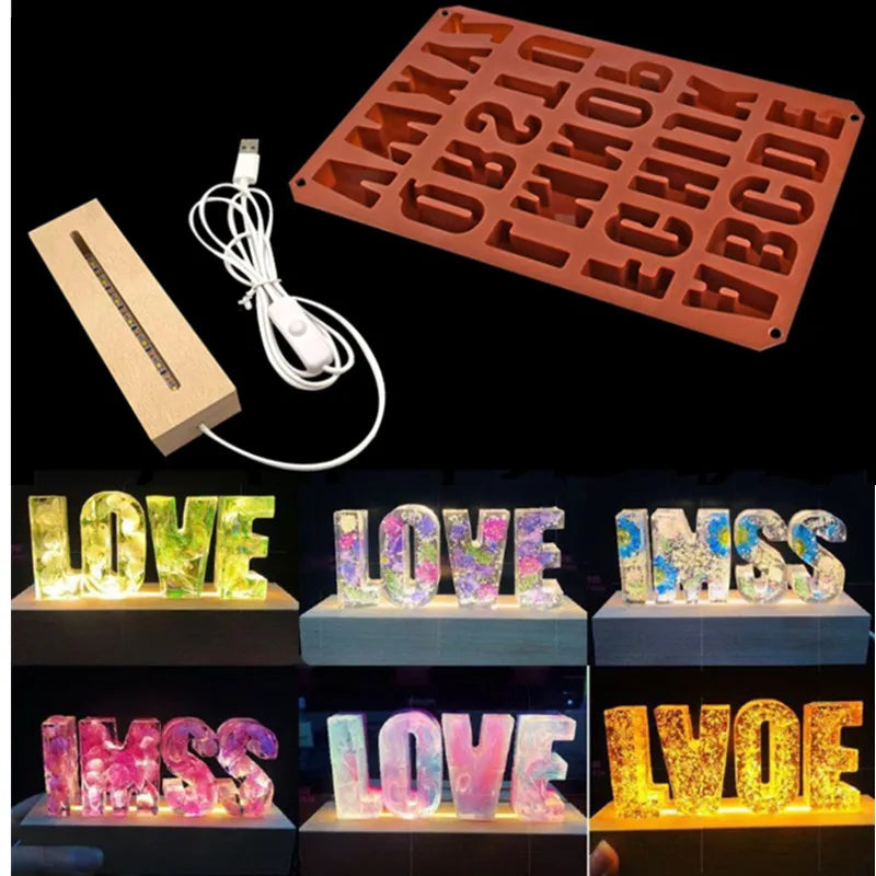 2Pcs Silicone Mold English Letter Night Light Lamp Mould Decoration Epoxy Resin