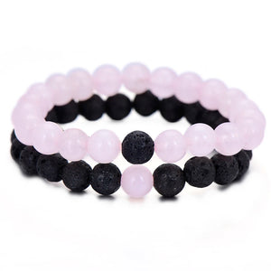2Pcs/Set Distance Bracelet Sets Natural Stone Pink and Beaded Bangles&Bracelets