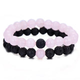 2Pcs/Set Distance Bracelet Sets Natural Stone Pink and Beaded Bangles&Bracelets