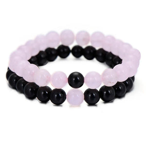2Pcs/Set Distance Bracelet Sets Natural Stone Pink and Beaded Bangles&Bracelets
