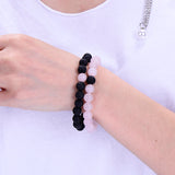 2Pcs/Set Distance Bracelet Sets Natural Stone Pink and Beaded Bangles&Bracelets