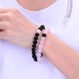 2Pcs/Set Distance Bracelet Sets Natural Stone Pink and Beaded Bangles&Bracelets