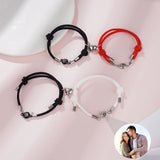 Custom Projection Couple Bracelet Set with Magnetic Heart - Personalized Bangle