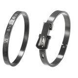 2Pcs Titanium Open Cuff Bangle Bracelet Sets Roman Numerals Buckle
