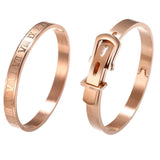 2Pcs Titanium Open Cuff Bangle Bracelet Sets Roman Numerals Buckle