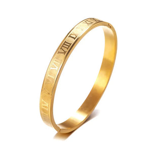 2Pcs Titanium Open Cuff Bangle Bracelet Sets Roman Numerals Buckle