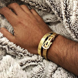 2Pcs Titanium Open Cuff Bangle Bracelet Sets Roman Numerals Buckle