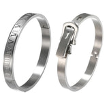 2Pcs Titanium Open Cuff Bangle Bracelet Sets Roman Numerals Buckle