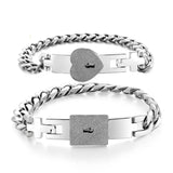 2Pcs Stainless Steel Lover Heart Lock Bracelet Bangles Kit Jewelry Sets Gift