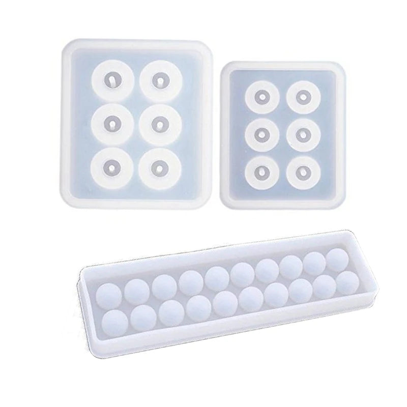 2Pcs Sphere Ball Silicone Bead Molds With Holes & 1X Silicone Pendant Mold Set