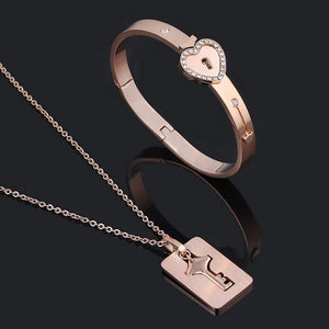 2Pcs Stainless Steel Heart Bracelet Lock Bangle Kit Couple Gift Valentine's Day