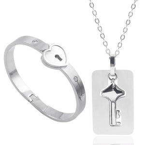 2Pcs Stainless Steel Heart Bracelet Lock Bangle Kit Couple Gift Valentine's Day