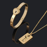 2Pcs Stainless Steel Heart Bracelet Lock Bangle Kit Couple Gift Valentine's Day