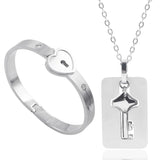 2Pcs Stainless Steel Heart Bracelet Lock Bangle Kit Couple Gift Valentine's Day