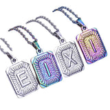 Stainless Steel Alphabet Pendant Necklace A-Z Mirror Polished Rectangular
