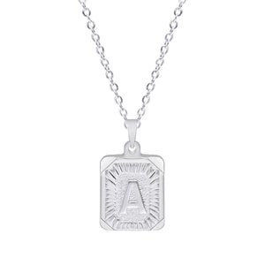 Stainless Steel Alphabet Pendant Necklace A-Z Mirror Polished Rectangular