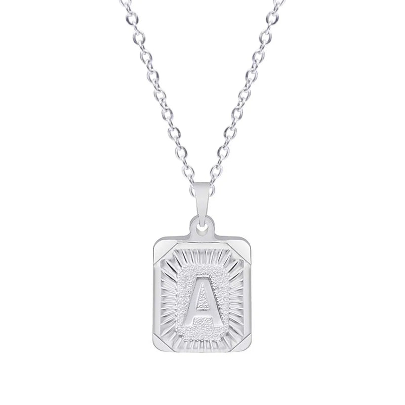 Stainless Steel Alphabet Pendant Necklace A-Z Mirror Polished Rectangular