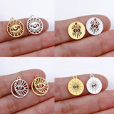 2Pcs Stainless Steel Evil Eyes Charms Sun Moon Star Pendant
