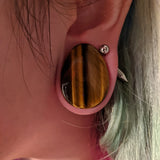 2Pcs Pink Opal Stone Ear Plug Heart Gauge Piercing Flesh Tunnel Earring